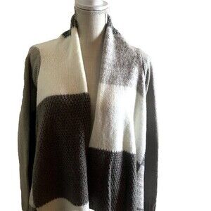 Chico's‎ Womens Gray and Taupe Lagenlook Color Block Draped Sweater Size S